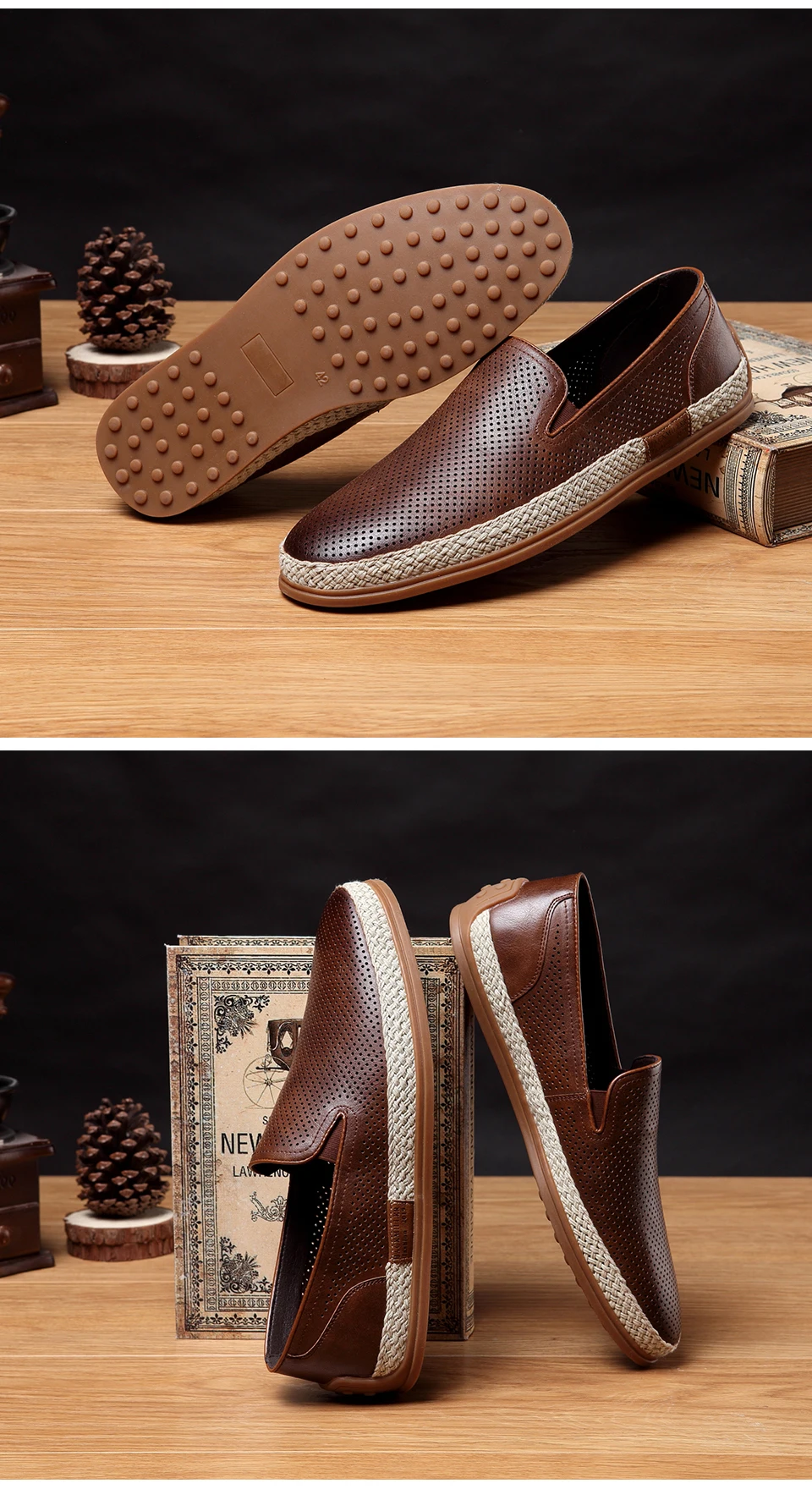 Jackmiller/брендовая мужская повседневная обувь; супер-светильник; мужские лоферы; дышащая мужская обувь на плоской подошве с отверстиями; коричневый цвет; износостойкая подошва из термопластичной резины