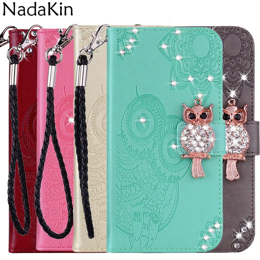 

Bling Rhinestone Diamond Book Case for Huawei P Smart Z Luxury Leather Flip Cover Shell for P20 Lite 2019 With Strap Card Slot