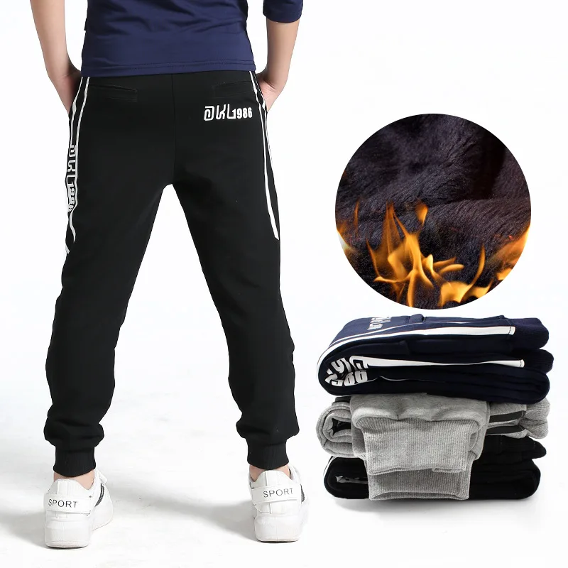 

Winter Thick Boys Pants Children Long Trousers with Velvet Solid Clothing for Kids Elastic Waist Warm Teenager School Wears