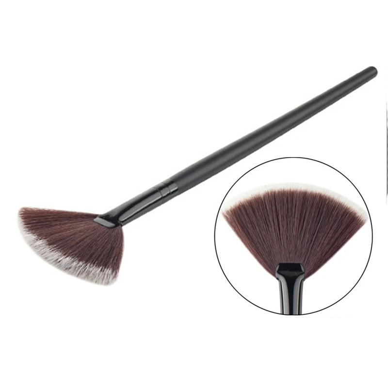 

1pc Slim Fan Shaped Makeup Brush Powder Blending Finishing Highlighter Highlighting Brush Makeup Tool Brown Color