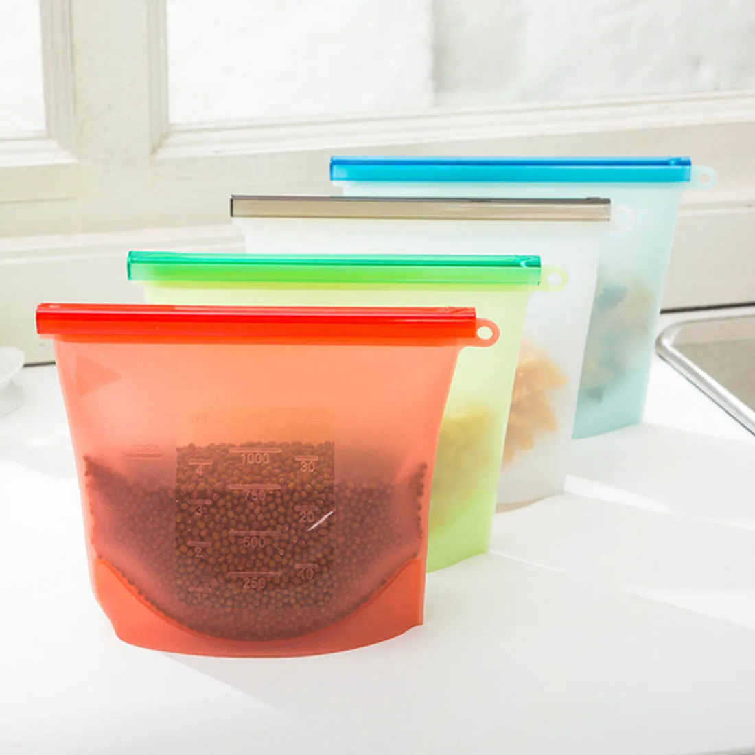 Silicone Fresh Bags Sealing Storage for Home Food kitchen Organization