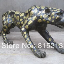 Bi00609 4" Огромный Китай Художественной Бронзы позолотой скульптура дикое животное Leopard Snow leopard статуя