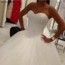 Свадебное платье, расшитое бисером, Vestido De Noiva, на шнуровке, на спине, Robe De Mariage, белые свадебные платья