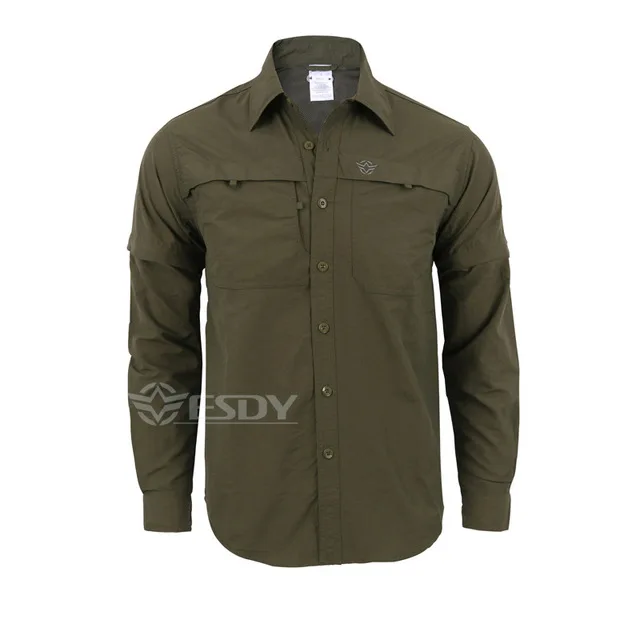 Мужская быстросохнущая рубашка со съемным длинным рукавом, военный тактический Открытый походный дышащий анти-УФ Съемный кардиган с отворотом, топы - Цвет: army green