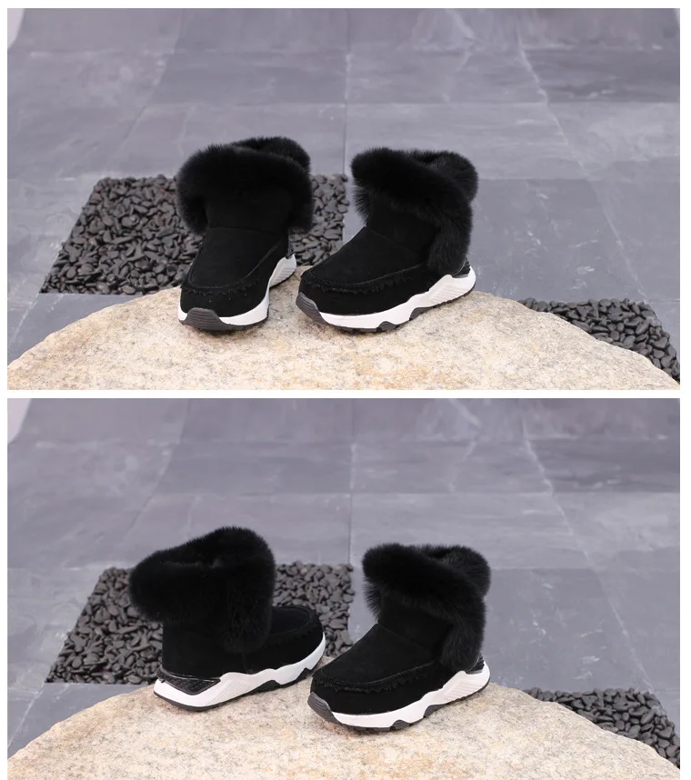 Детские ботинки для девочек и мальчиков, толстая теплая обувь из натуральной кожи, детская зимняя обувь, модные ботинки с натуральным мехом