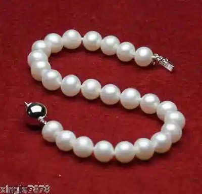

Free Shipping >> new hot Huge 9-10mm Natural White Freshwater Akoya Pearl Bracelet Bangle 7.5" AAA