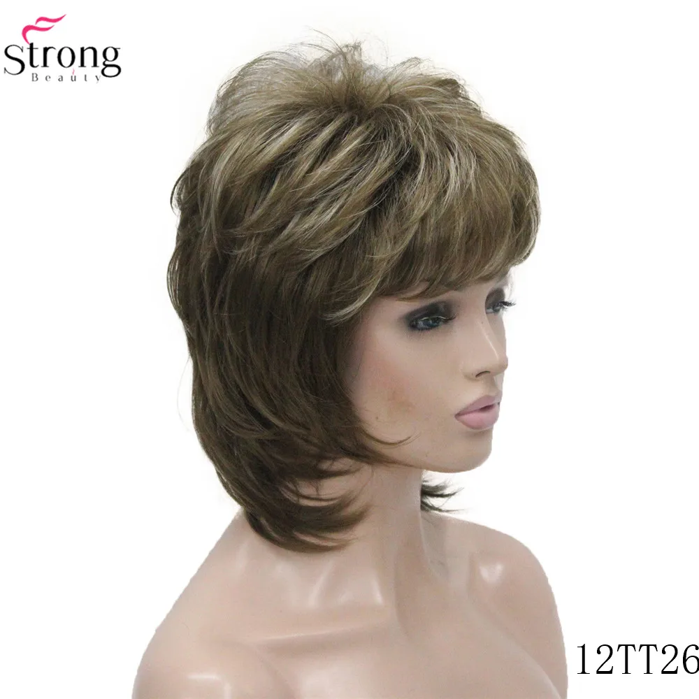 L-1943A #12TT26 New Bady Wavy Light Brown Mix Blonde Neck Length Synthetic Hair Women's Full Wig (3)