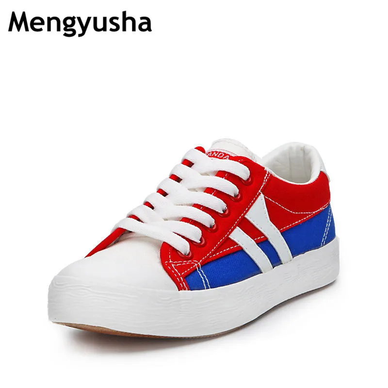 

2018 new spring and autumn color matching canvas shoes female students wild low to help round head flat shoes