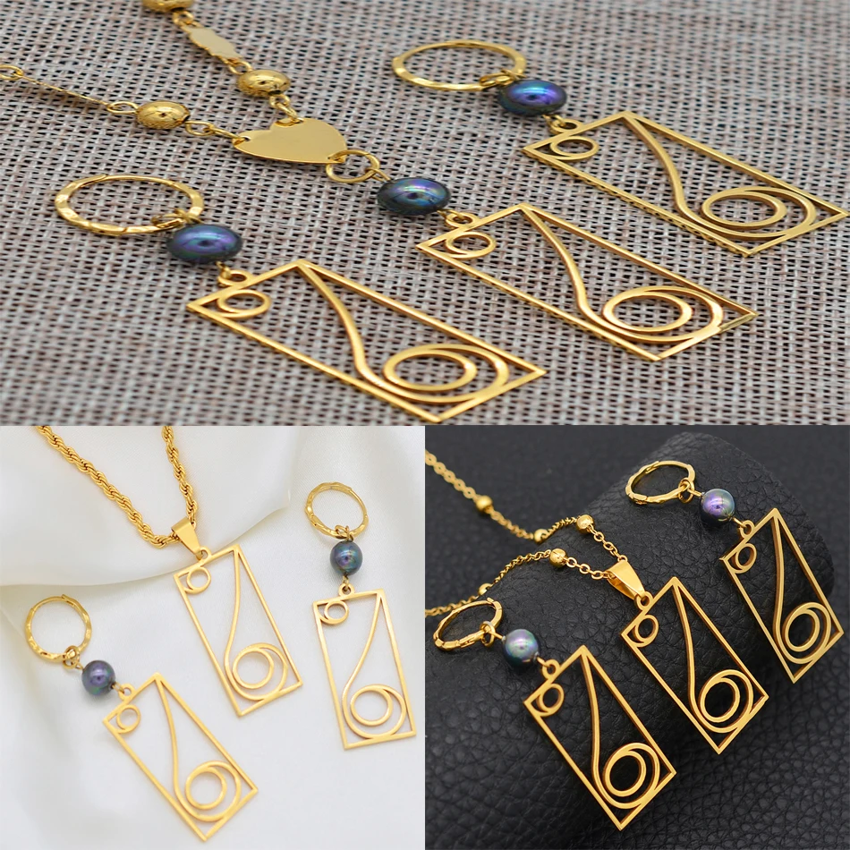 

Anniyo Rectangle Hawaiian National Model Necklace Earrings Women Girl Guam Micronesia Marshallese Hawaii Wedding Gifts #103021