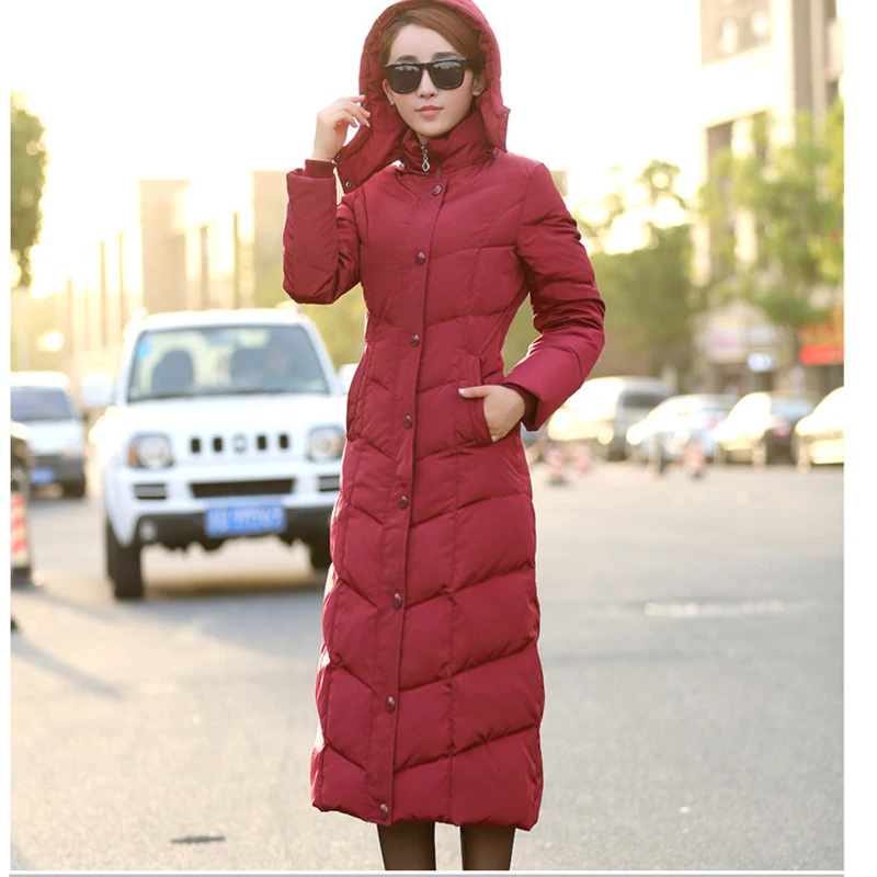 new size Coat Ultra keep warm white Duck Down Jacket x-Long Female Overcoat Slim Solid Jackets Winter Coats Parkas Padded