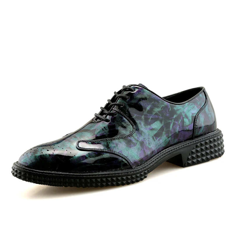 designer italian leather formal shoes men mixed colors footwear ballroom camouflage patent leather brogue oxford shoes for men (12)