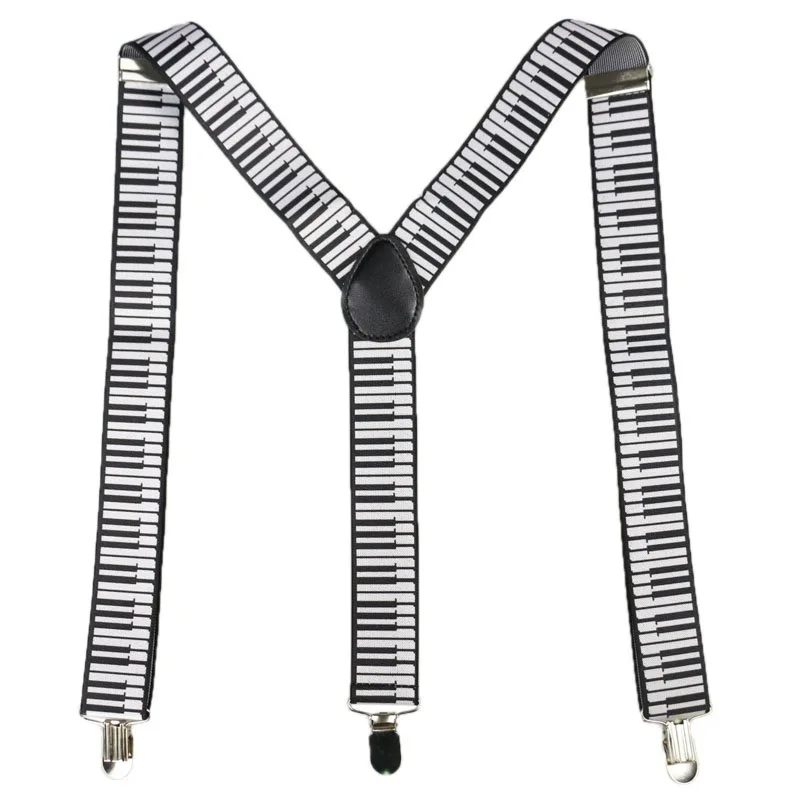 

Winfox Fashion Black White 3.5cm Wide Women Men Suspenders Musical Notes Keyboard Suspenders Braces