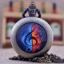 Новое поступление нот Скрипичный Ключ Музыка черный/бронзовый/серебристый стеклянный купол дизайн кварцевые карманные часы ожерелье для мужчин и женщин часы подарок