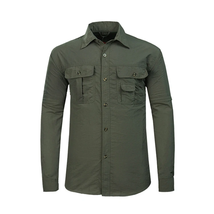 Мужская быстросохнущая уличная сорочка Съемная походная и походная рубашка мужская летняя дышащая охота и альпинистская футболка брюки костюм s-xxxl - Цвет: Зеленый