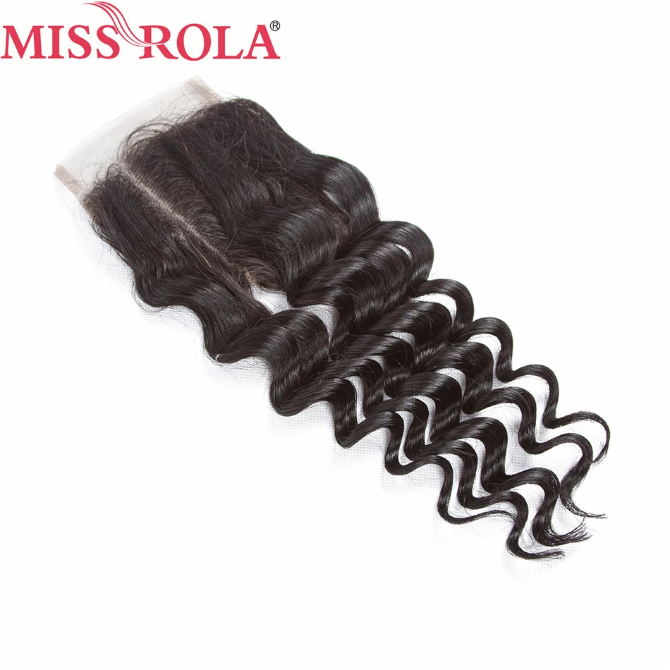 Мисс Рола волос перуанский глубокая волна 100% человеческие волосы 4*4 синтетическое закрытие шнурка волос 10-20 дюйм(ов) 1 шт