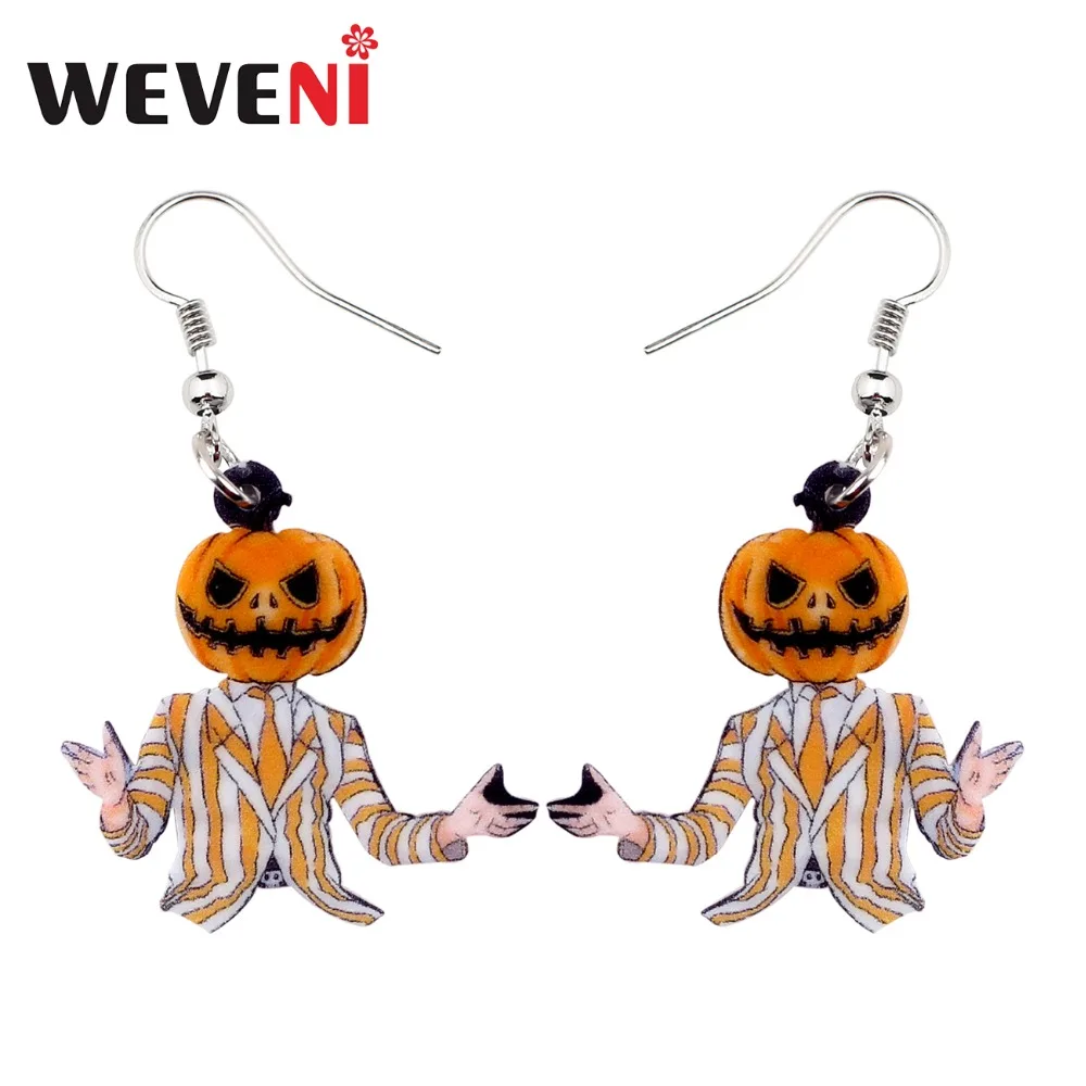 

WEVENI Acrylic Halloween Pumpkin Gentleman Earrings Big Long Dangle Drop Fashion Novelty Jewelry For Girl Women Ladies Wholesale
