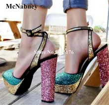 Brand Design Women Fashion Peep Toe High Platform Sandals Gold Silver Sequined Ankle Strap Buckle High Heel Sandals Dress Shoes цена Brand Design Women Fashion Peep Toe High Platform Sandals Gold Silver Sequined Ankle Strap Buckle High Heel Sandals Dress Shoes цены онлайн