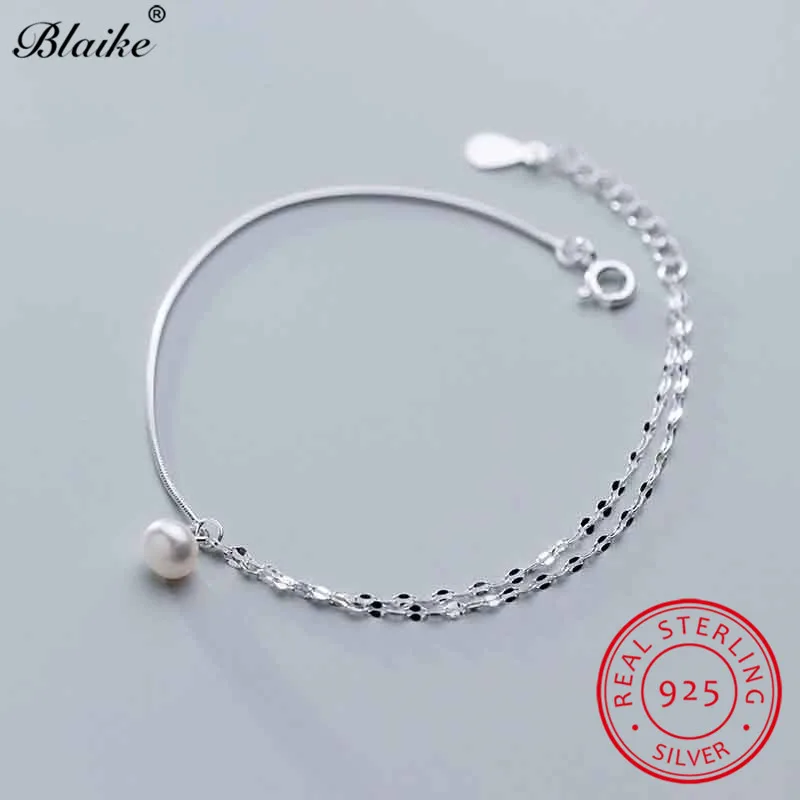 

Female Small Pearl Bracelet Chains Bangles For Women 925 Sterling Silver Bracelet Wedding Jewlery Simple Adjustable Bracelets