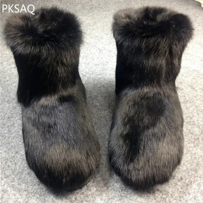 

Winter New Rabbit Fur Women Snow Boots Warm Cotton Shoes Fashion Round Toe Flat Cool Shoes Ladies Party Snow Shoes