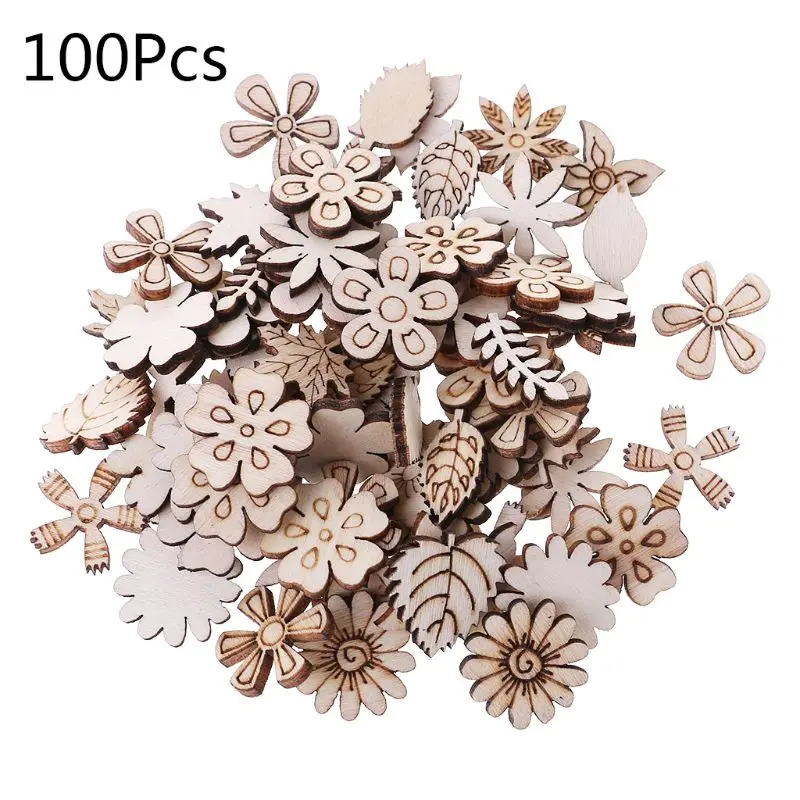100 шт лазерная резка деревянные цветы и листья украшения деревянная форма ремесло Свадебный декор