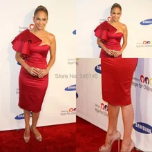 Осень зима одно плечо оборки плечо до середины икры элегантные Дженнифер Лопез красная ковровая дорожка платья знаменитостей Vestidos