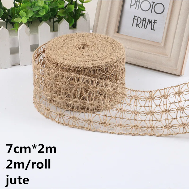 2M 5cm Burlap Rolls Hessian Jute Lace Ribbons Vintage Rustic Wedding Ornaments DIY Craft Supplies Birthday Gift Box Package Rope - Цвет: jute