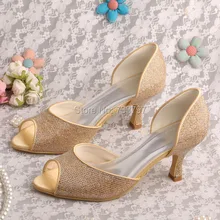 Wedopus MW425 Женщины Peep Toe Золотой Блеск Партия Обуви Вечерние Насосы Среднего Пятки
