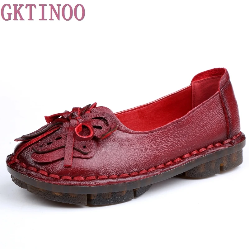 Spring Autumn Fashion Genuine Leather Shoes Woman Flats Fashion Bowknot Female Casual Ballet Ladies Shoes
