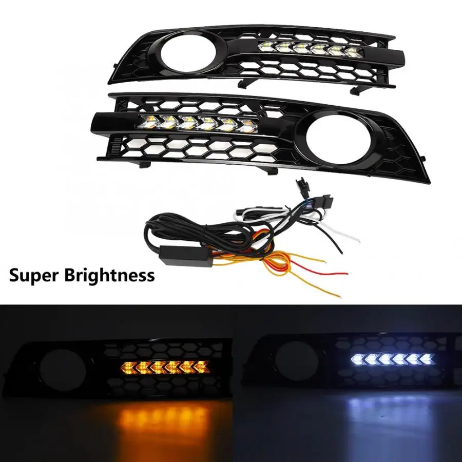 

2pcs Car Flowing LED DRL Turn Signal Light Front Bumper Grille Fog Lamp Cover for Audi A4 B6 2001-2005 Car Daytime Running Light