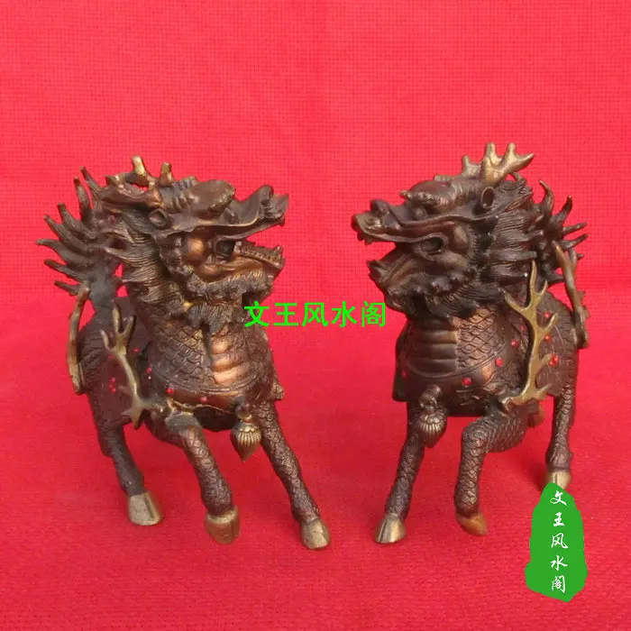 

Bronze statue copper decoration fire kirin feng shui decoration a pair of