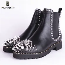 Prova Perfetto/ботинки в байкерском стиле с заклепками в стиле панк; женские слипоны на низком каблуке; женские ботильоны из натуральной кожи; Botas Mujer