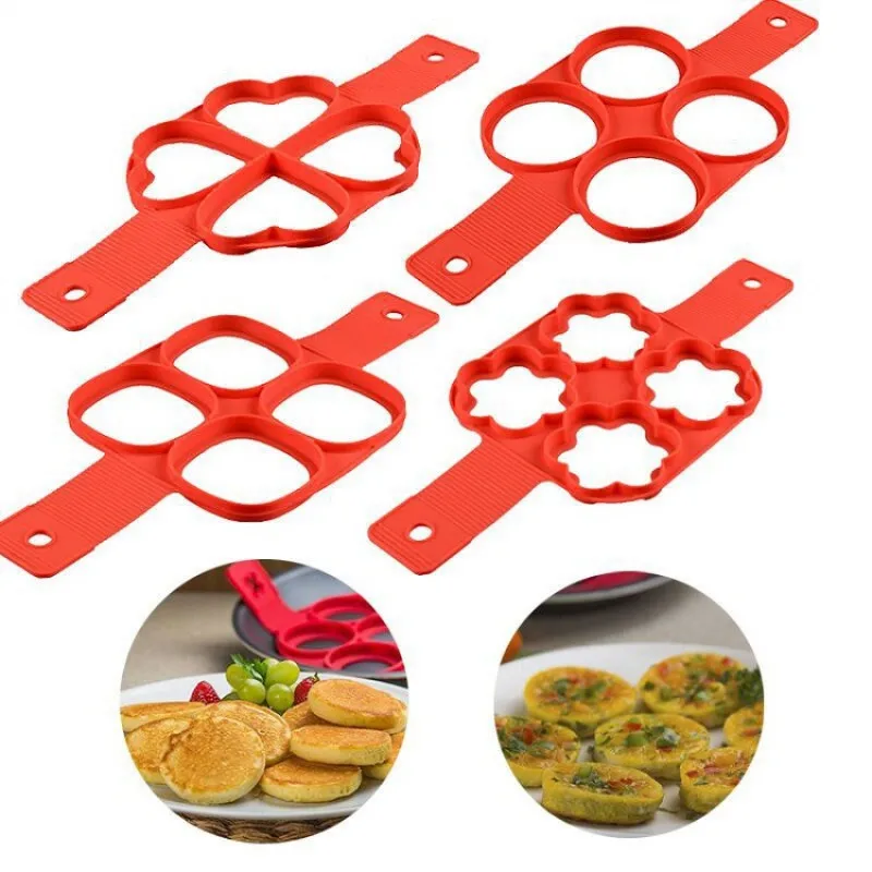 

4 Holes Non stick Silicone Pancake Ring Pancake Mold Fried Egg Mold Pancake Maker Kitchen Breakfast Pancakes Easy Flip Egg Tool