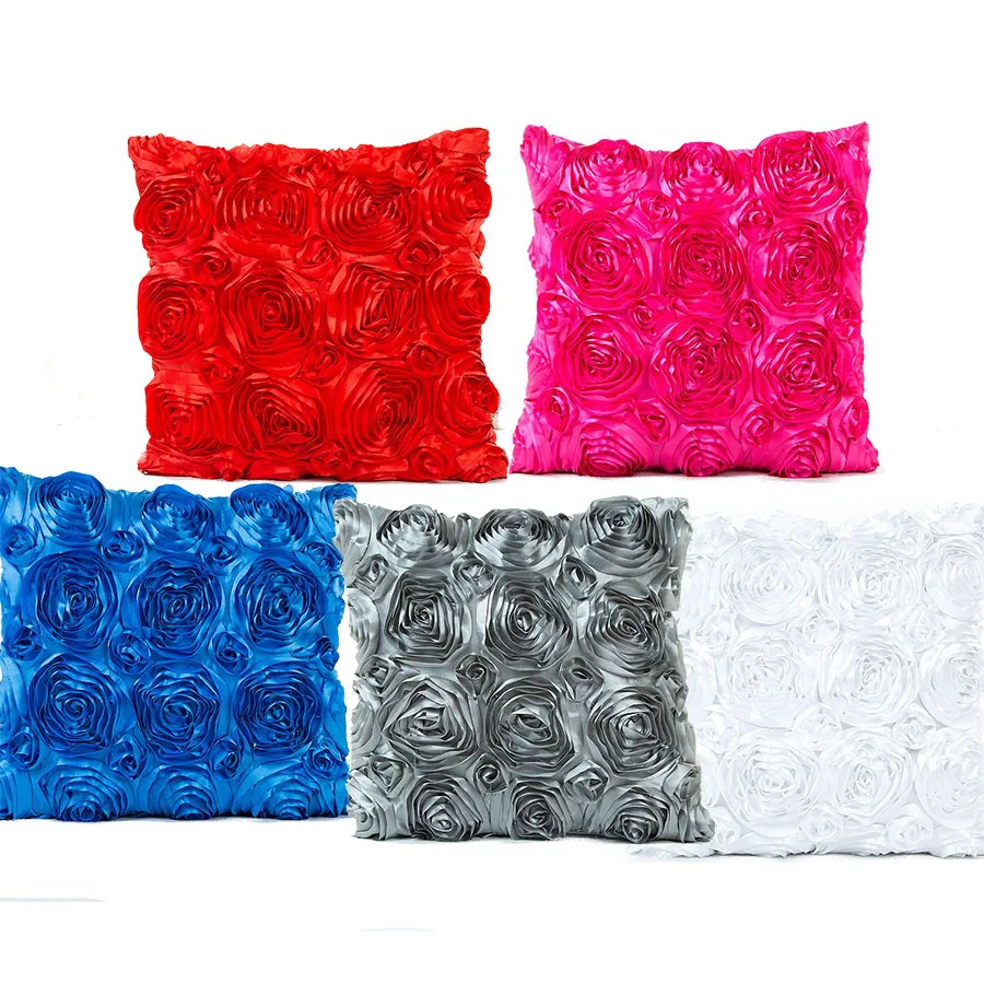 

Red Rose Flower Solid Color Cushion Covers Pink Blue Green White Black Color Pillow Cases 40X40cm Sofa Decor