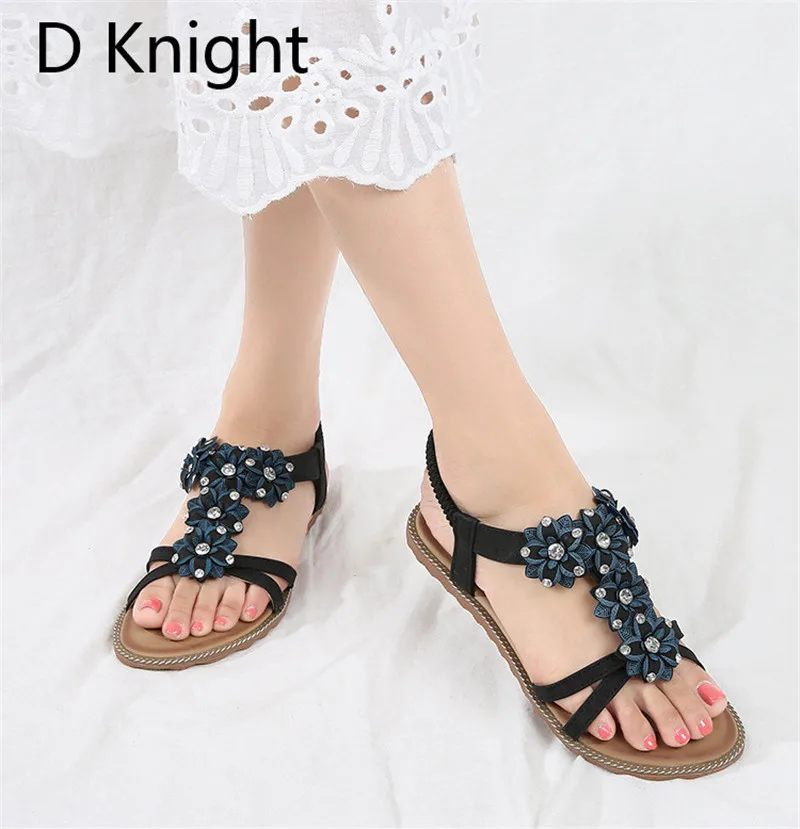 Big Size 35-43 Women Sandals Flat With Shoes Crystal Bohemia Leisure Lady Sandals Open Toe Outdoor Women's Summer Footwear Shoes (19)