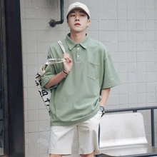 Летние небольшие свежие Для мужчин s Костюмы инди-поп однотонный короткий рукав рубашки поло Для мужчин
