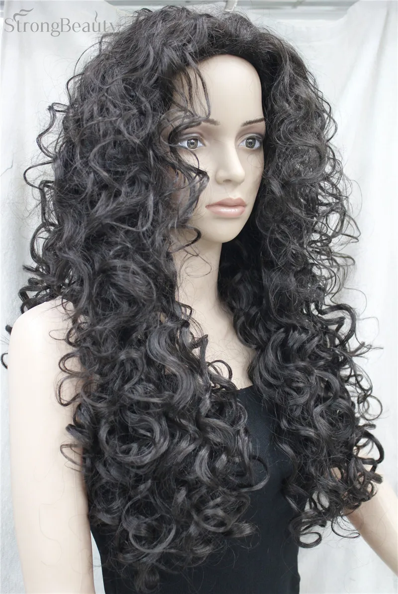 Сильные красивые женские синтетические парики пушистые длинные из натуральных вьющихся волос