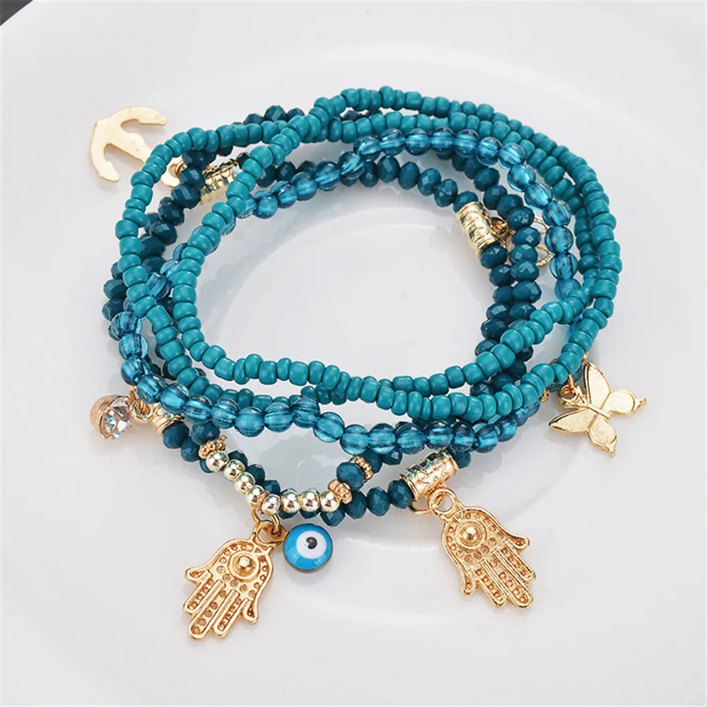 

ECODAY 5pcs/set Bohemian Jewelry Beads Bracelet Evil Eye Hand Charms Bracelets for Women Pulseras Bracelet & Bangles Accessories