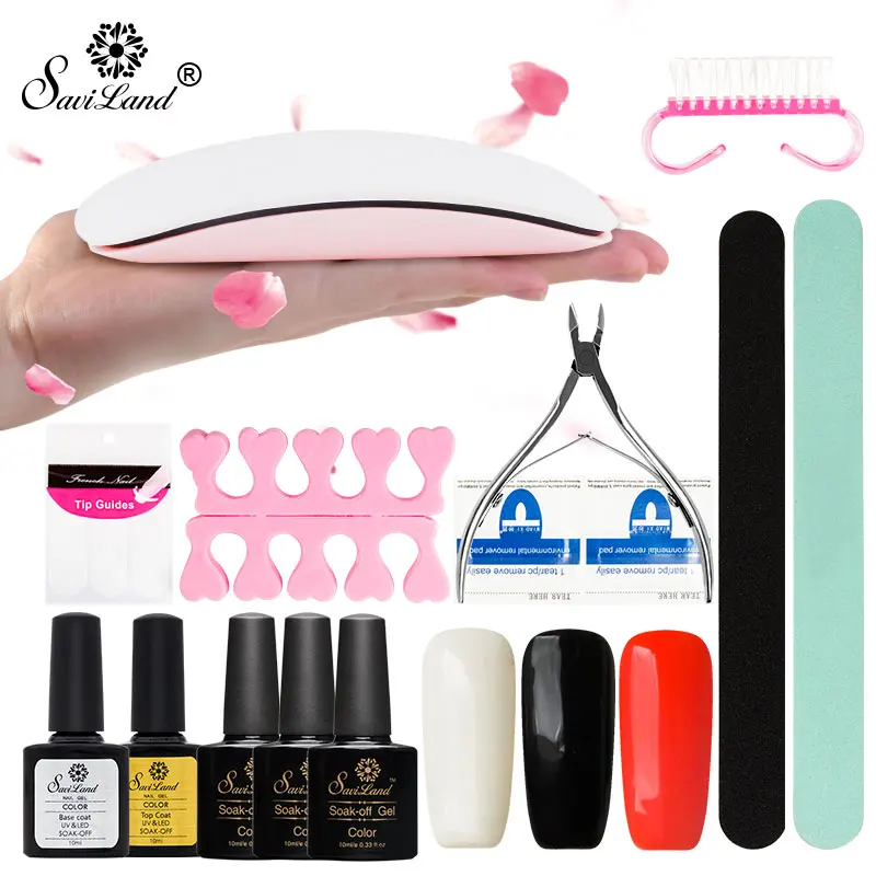 

Saviland 6W Mini UV Lamp Practice Nail Art Tools DIY Nail Design UV Nail Manicure Kit & 3 Colors 10ml Gel Varnish In Set