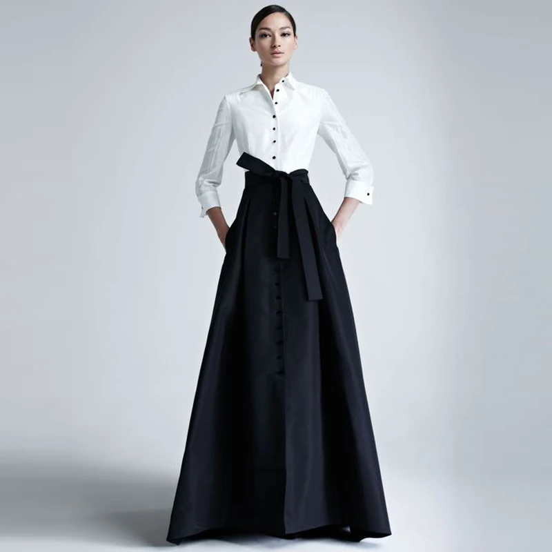 Falda larga de oficina mujer, falda elegante de fiesta de noche con botones negros, hecha a medida, hasta el suelo, ropa Formal de mejor calidad|Faldas| - AliExpress