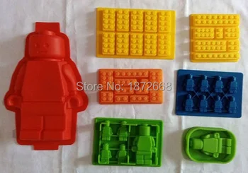 

Silicone Lego toy Brick & Minifigure Man Robot shape ilicone Fandont Chocolate Mold Ice Cube Ice Trays Baking Pan Fondant 140pcs