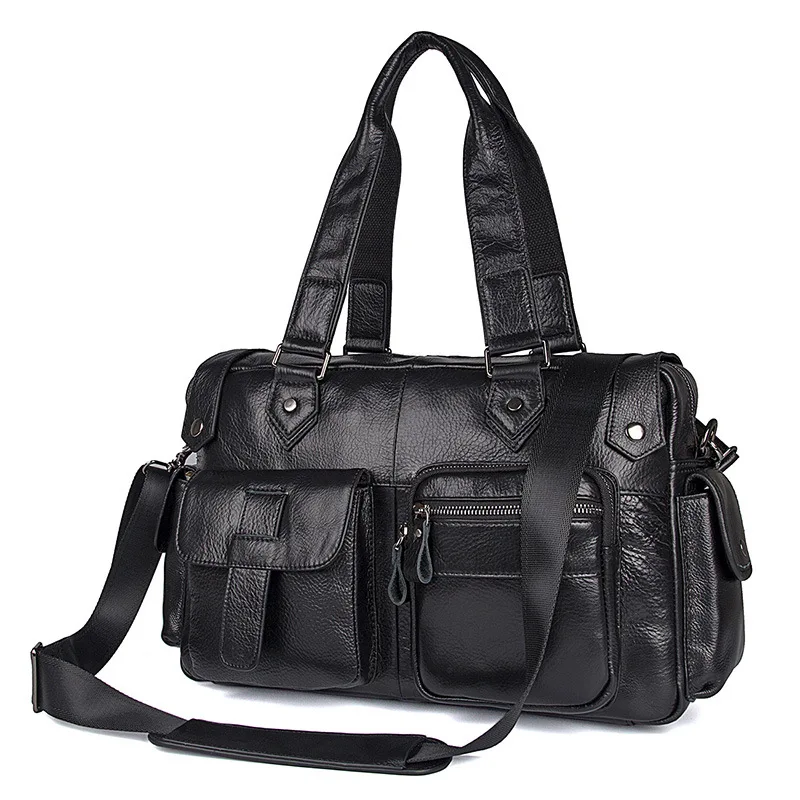

2018 hot sale really cowhide mens duffle weekend bag male handbags tote fashion top-handle bags genuine leather travel bag black