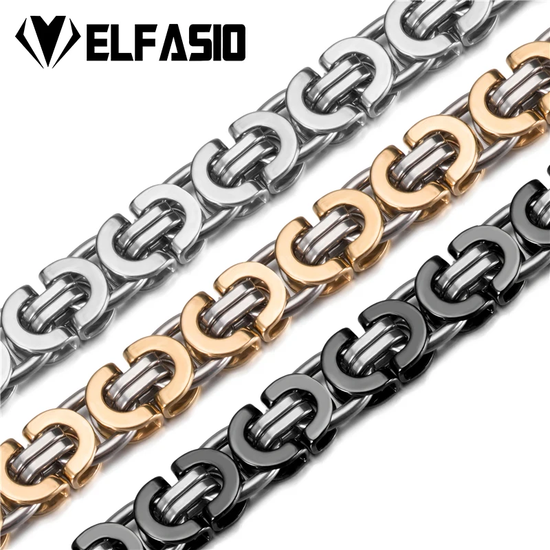 

Elfasio 9mm Necklace for Men Women Gold Silver Black Color Stainless Steel Box Chain Byzantine Jewelry Customized Any Length