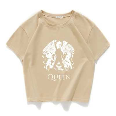 Блестящая рок-группа футболка с надписью Queen shirt femme хлопковая уличная футболка Фредди Меркурий женские топы хипстерский укороченный топ Женская одежда - Цвет: W375 khaki