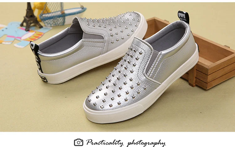 Rivet Children Shoes 2018 New Spring Fashiion Solid Pu Leather Kids Shoes Black Gold Casual Zips Rubber Boys Girls Sneakers  565 (8)