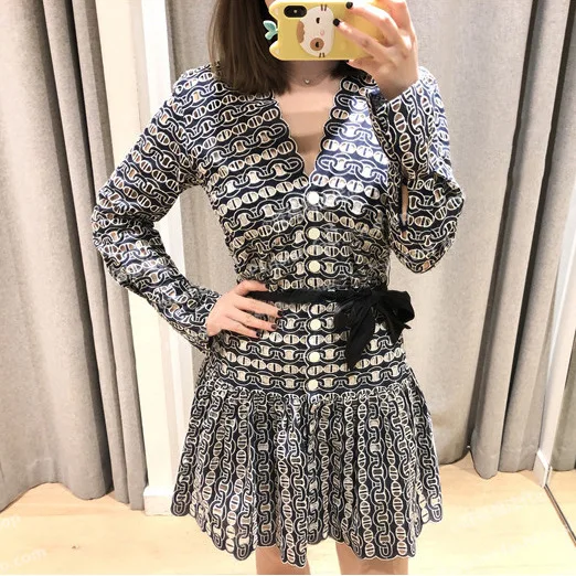

Spring and Summer 2019 New Crochet Flower Silk Hollow V-collar Women Clothes V-Neck Knee-Length Sashes Sexy Dress Women