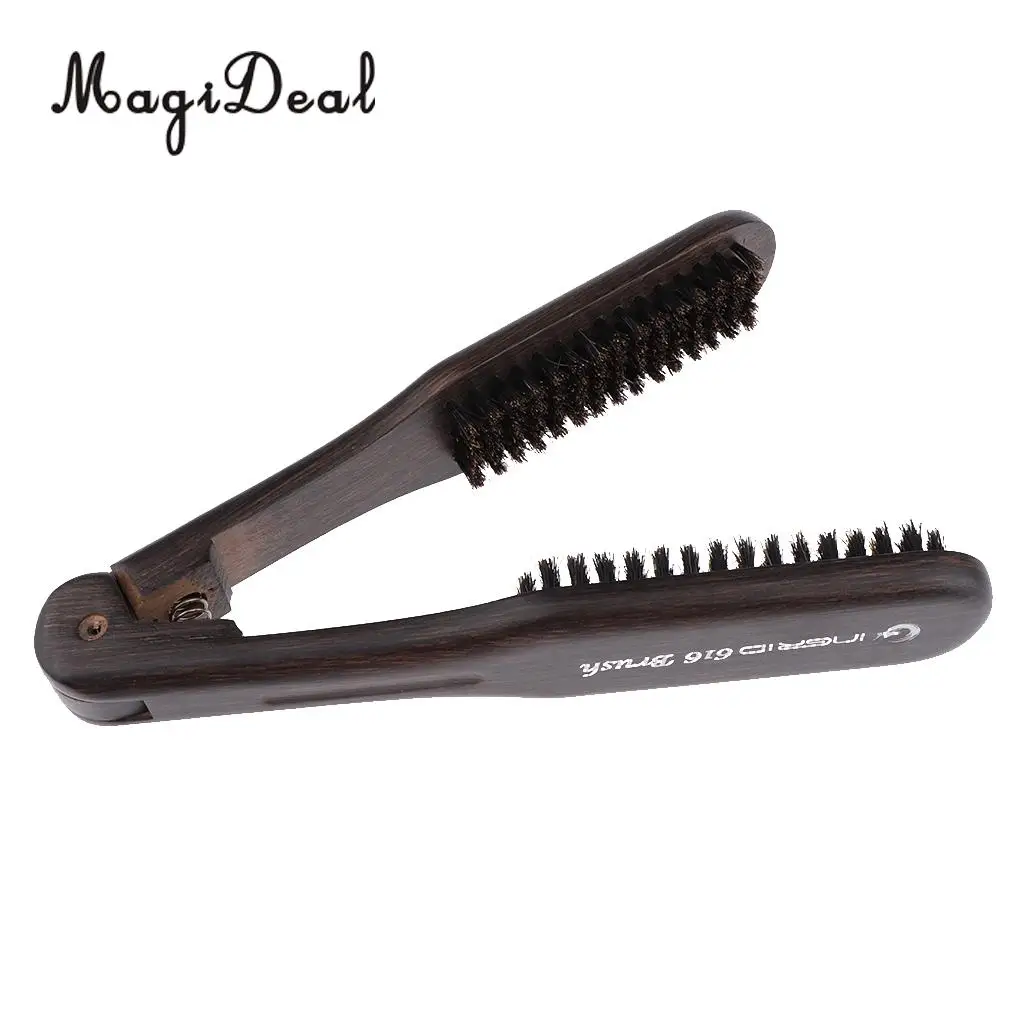 Hair Straightening Comb Double Sided Bristle Hair Brush Clamp Straightener
