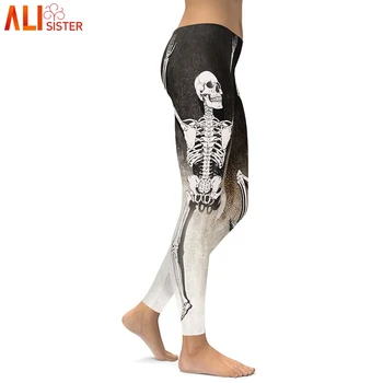 

Alisister 2020 Autumn Winter Leggins Halloween Sugar Skull Leggings Women Girl Rose Print Fantastic Workout Party Ankle Pant