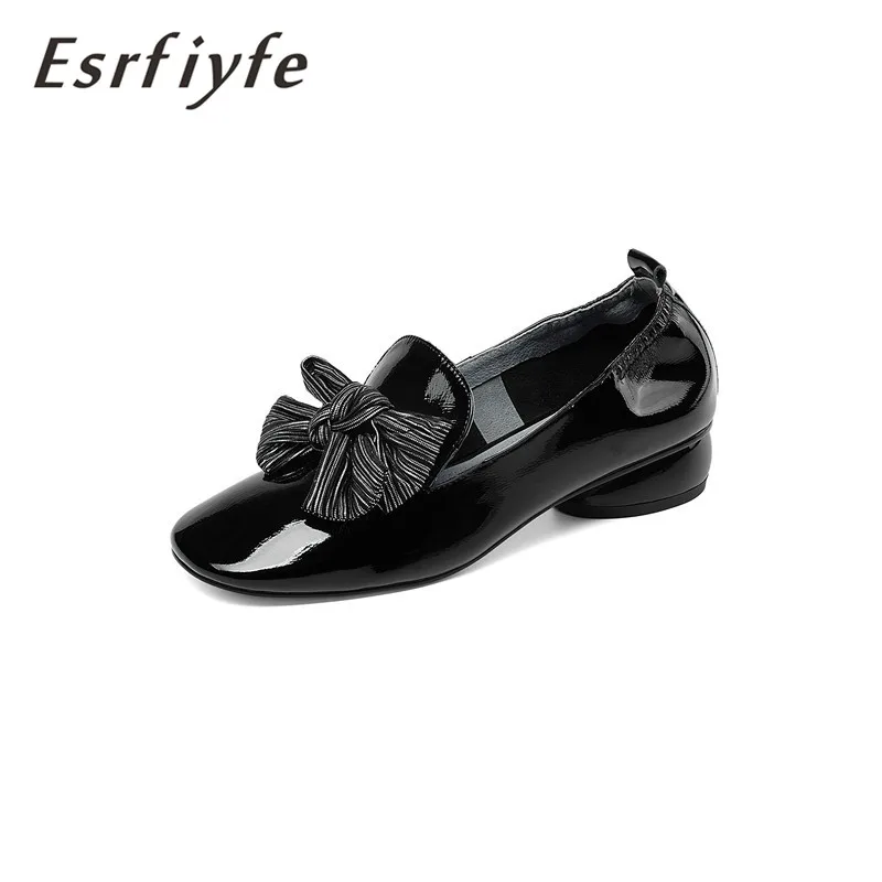 ESRFIYFE/2019 г. Новые весенне-осенние туфли-лодочки из натуральной кожи на толстом