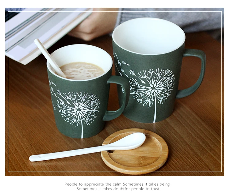 Высококачественная матовая керамическая чашка, креативная чашка с листом, кружка с крышкой и ложкой, кофейная кружка для рождественского подарка, Прямая поставка