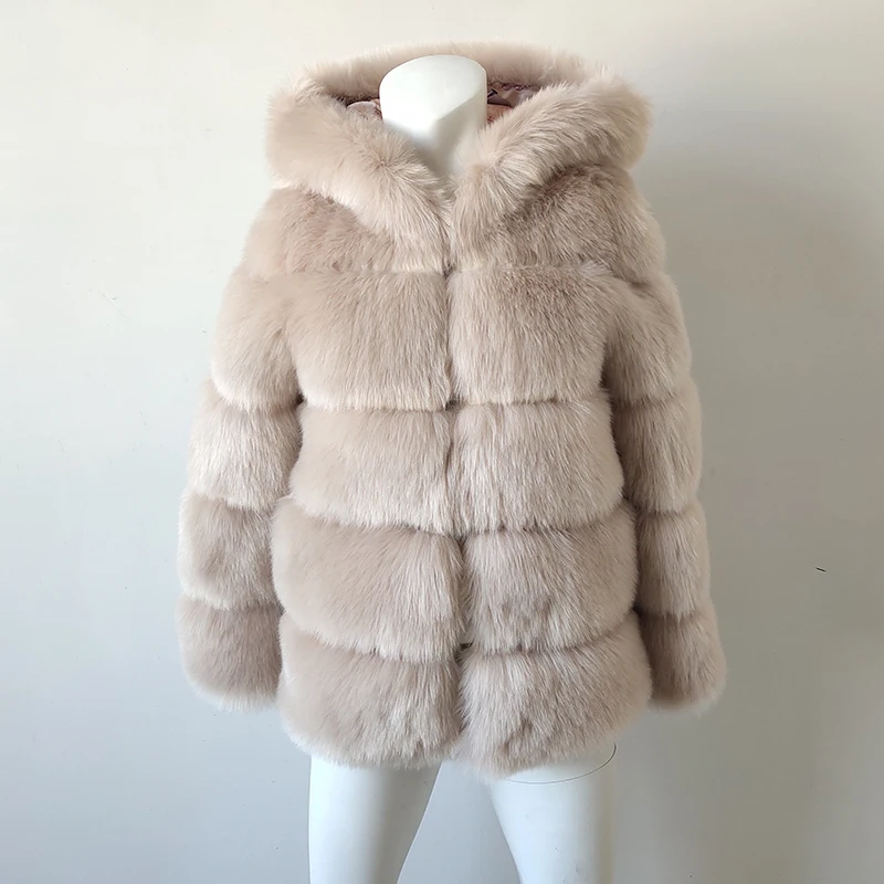 Пальто из искусственного кроличьего меха, женская зимняя куртка с капюшоном размера плюс, элегантное манто Femme Hiver, Меховая куртка для вечеринки, верхняя одежда